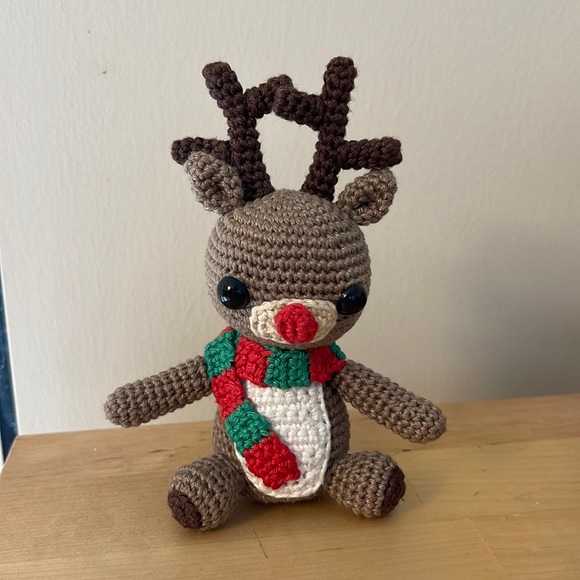 Hand Crafted Other - Handcrafted Rudolph Reindeer Christmas Figure Holiday Decor Amigurui Crochet